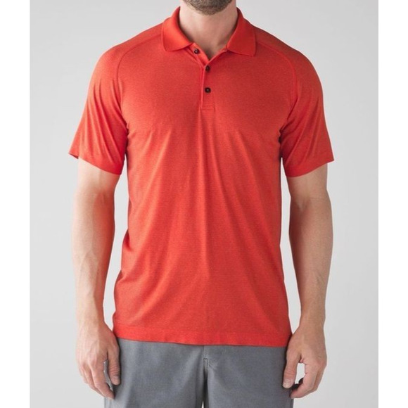 Lululemon Metal Vent Tech Polo Shirt Short Sleeve Golf Orange Men's Size Large - Picture 1 of 9